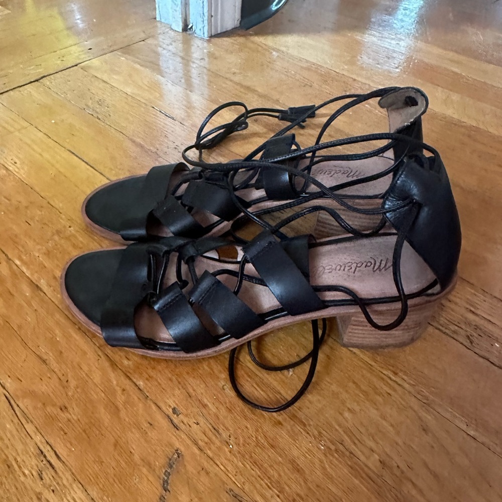 Madewell leather wraparound heeled sandal